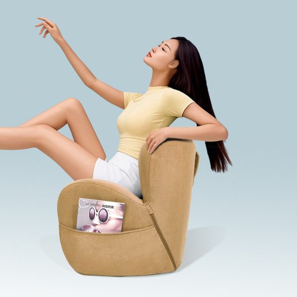 Modern Minimalist Linen & Velvet EPS Curved Accent Chair With Backrest And Storage Pocket For Living Room - Image 5