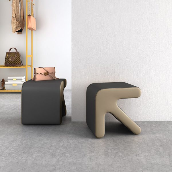 Contemporary Creative Leather & Wood Arrow-Shaped Stackable Footstool For Living Room & Entryway - Image 6