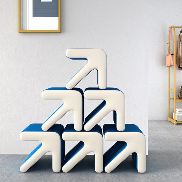 Contemporary Creative Leather & Wood Arrow-Shaped Stackable Footstool For Living Room & Entryway
