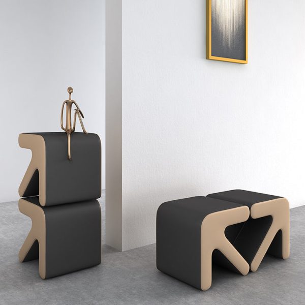 Contemporary Creative Leather & Wood Arrow-Shaped Stackable Footstool For Living Room & Entryway - Image 4
