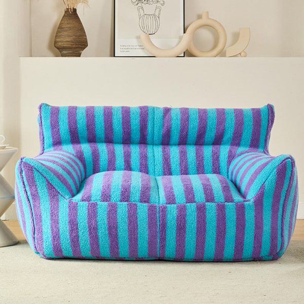 Contemporary Scandinavian Teddy Fleece EPS Striped Square Lazy Sofa Footrest Backrest Armrest For Living Room And Bedroom - Image 8