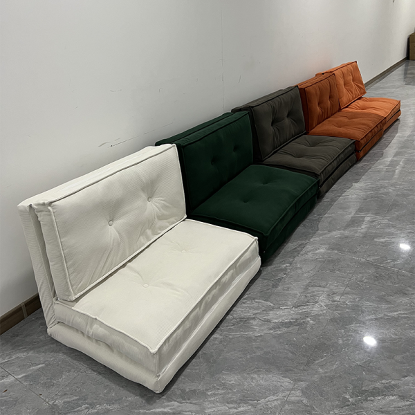 Contemporary Scandinavian Corduroy & Cotton Iron Tofu-Style Foldable Lazy Sofa With Backrest For Living Room & Bedroom - Image 11