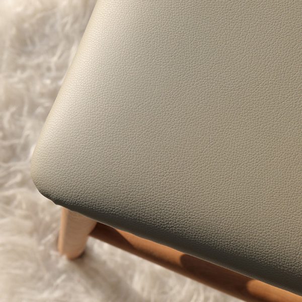 Contemporary Nordic Oak Leather Square Vanity Stool With Backrest & Footrest For Bedroom & Dining Room - Image 8