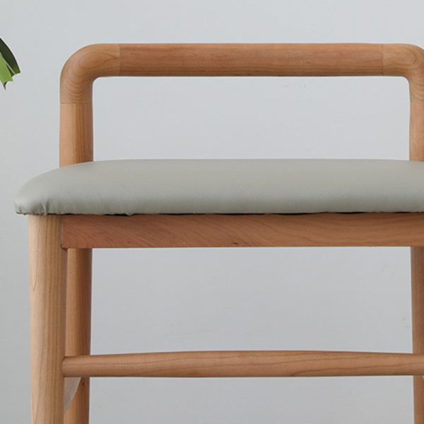 Contemporary Nordic Oak Leather Square Vanity Stool With Backrest & Footrest For Bedroom & Dining Room - Image 9