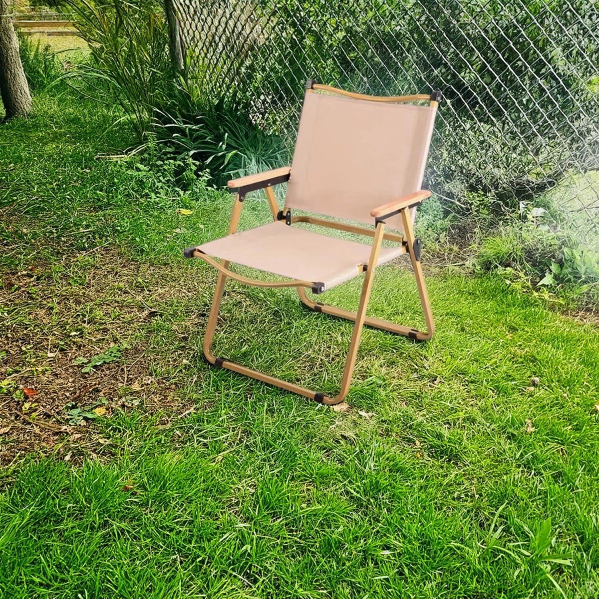 Modern Simplicity Iron Fabric Square Foldable Camping Back Chair With Armrests For Outdoor Patio - Image 6