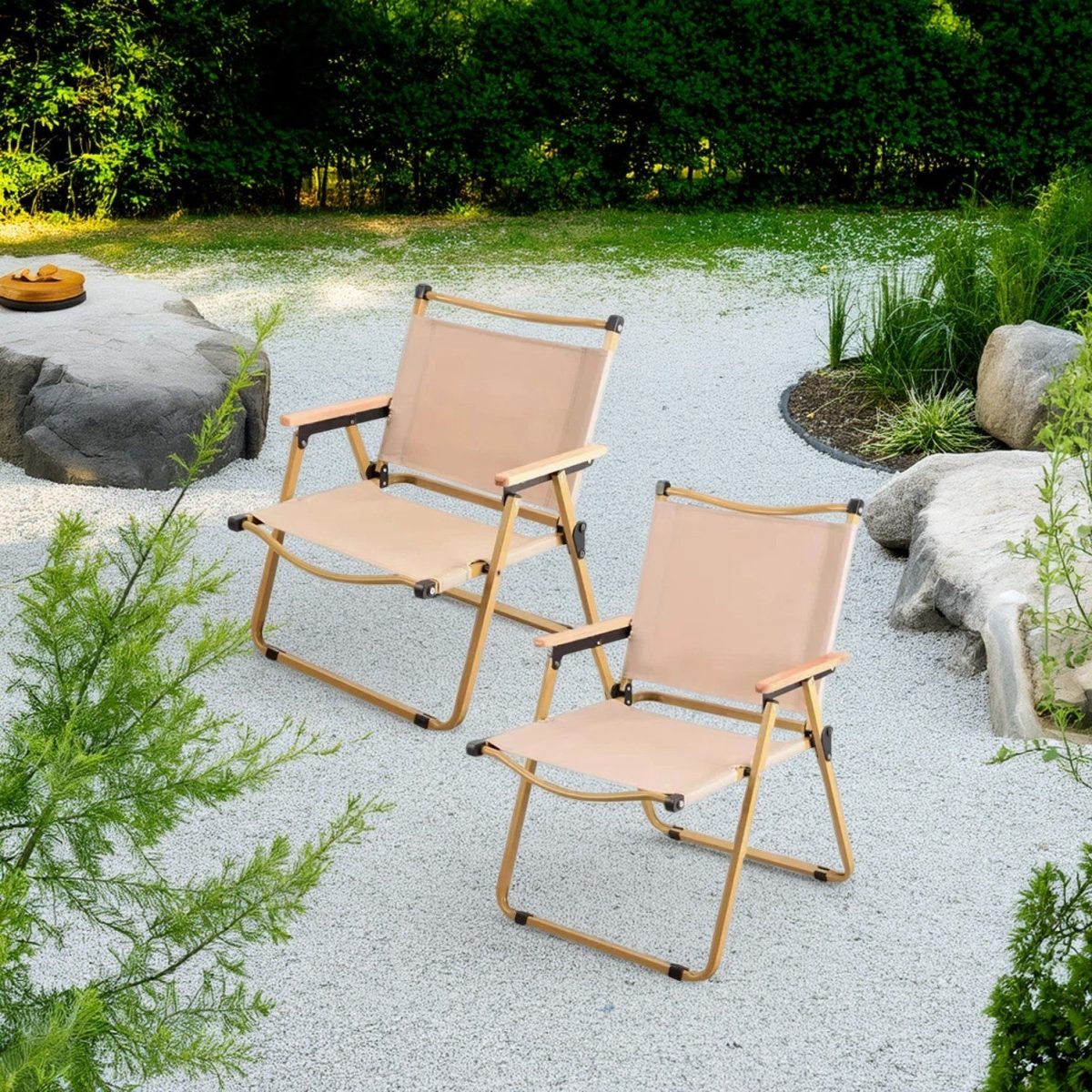 Modern Simplicity Iron Fabric Square Foldable Camping Back Chair With Armrests For Outdoor Patio - Image 13