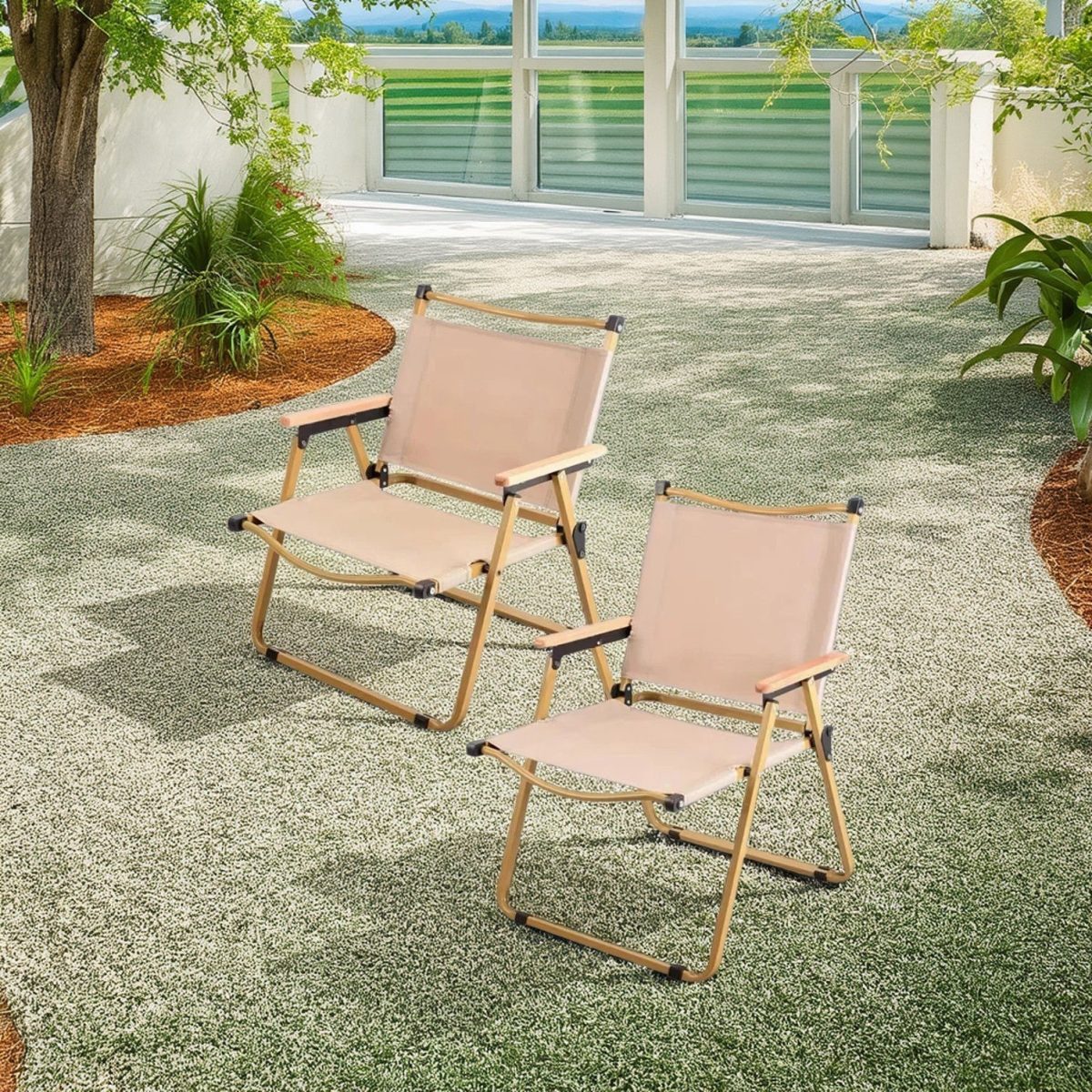 Modern Simplicity Iron Fabric Square Foldable Camping Back Chair With Armrests For Outdoor Patio - Image 19