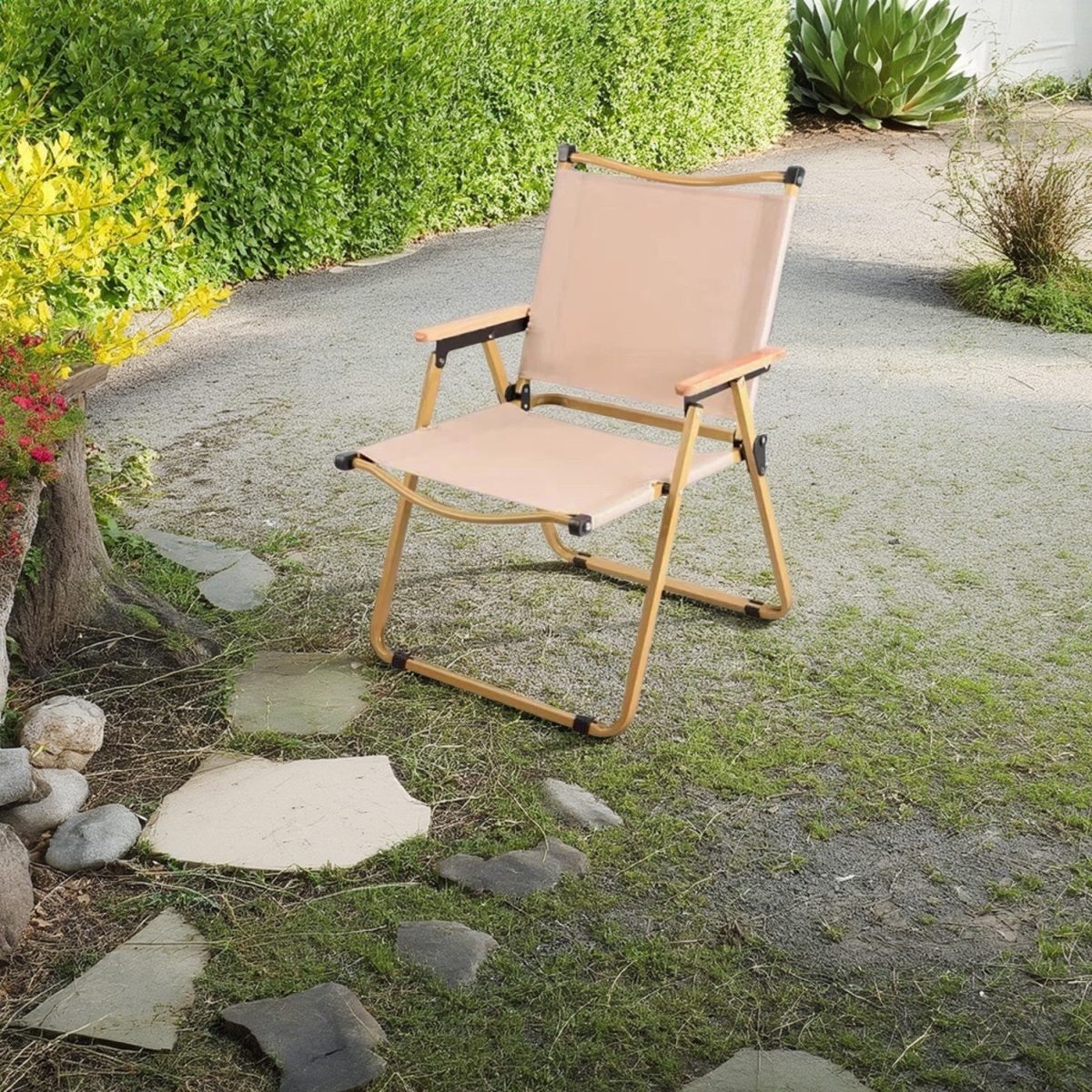 Modern Simplicity Iron Fabric Square Foldable Camping Back Chair With Armrests For Outdoor Patio - Image 5