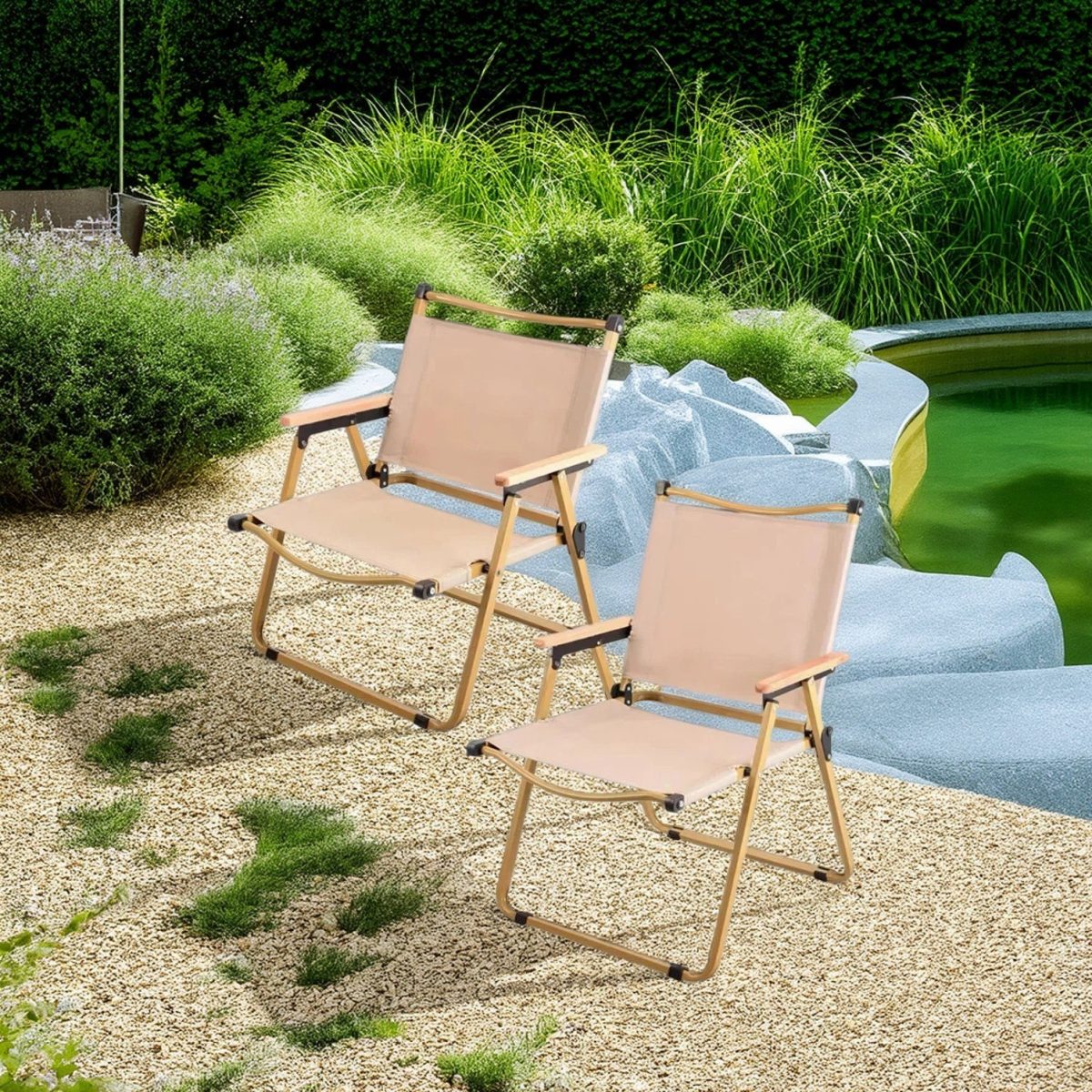 Modern Simplicity Iron Fabric Square Foldable Camping Back Chair With Armrests For Outdoor Patio - Image 14