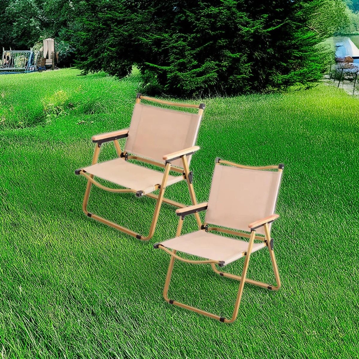 Modern Simplicity Iron Fabric Square Foldable Camping Back Chair With Armrests For Outdoor Patio - Image 1