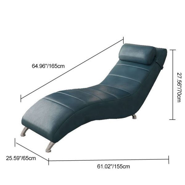 Modern Minimalist Waxed Leather Tech Fabric Wood & Metal Rectangular Recliner With Backrest For Living Room & Bedroom - Image 7