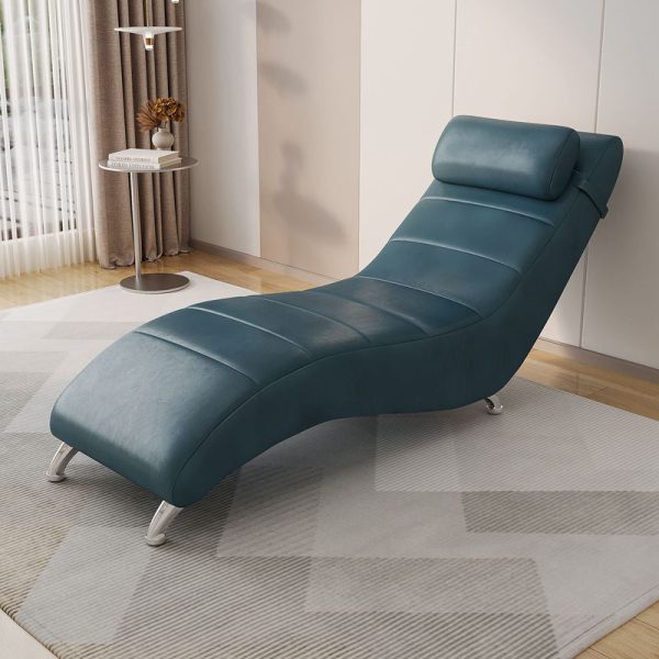 Modern Minimalist Waxed Leather Tech Fabric Wood & Metal Rectangular Recliner With Backrest For Living Room & Bedroom - Image 2
