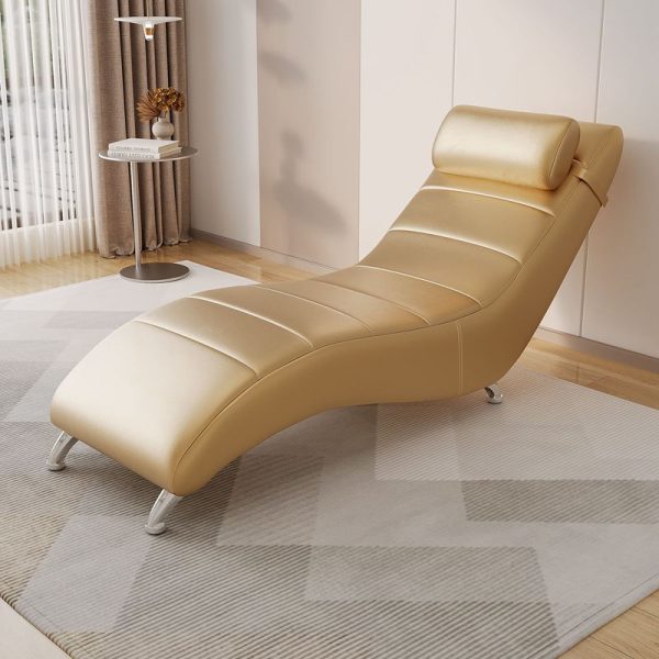 Modern Minimalist Waxed Leather Tech Fabric Wood & Metal Rectangular Recliner With Backrest For Living Room & Bedroom - Image 6