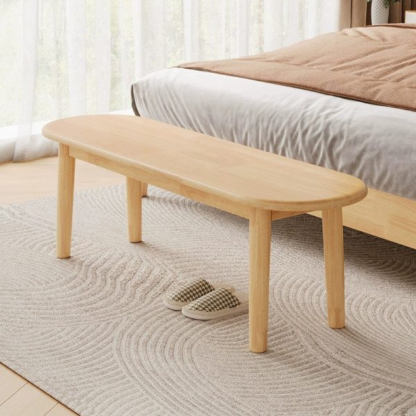 Contemporary Nordic Rubberwood Fabric Oval Bench With Cushion For Bedroom & Entryway - Image 3