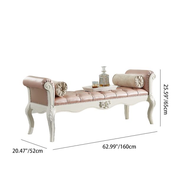 Traditional European Fabric Leather & Solid Wood Rectangular Shoe Bench With Armrests For Bedroom - Image 7