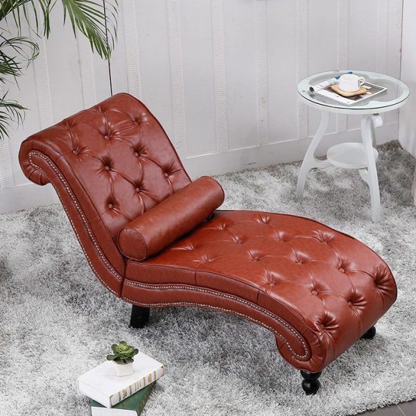 Traditional European Wood Velvet And Leather Curved Chaise Lounge Recliner With Backrest For Living Room And Bedroom - Image 3