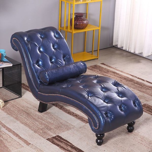 Traditional European Wood Velvet And Leather Curved Chaise Lounge Recliner With Backrest For Living Room And Bedroom - Image 4