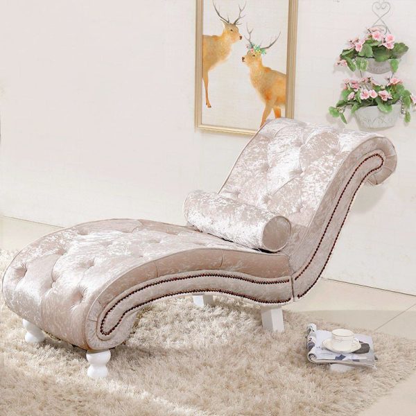 Traditional European Wood Velvet And Leather Curved Chaise Lounge Recliner With Backrest For Living Room And Bedroom - Image 6