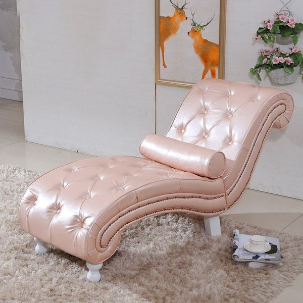 Traditional European Wood Velvet And Leather Curved Chaise Lounge Recliner With Backrest For Living Room And Bedroom - Image 29