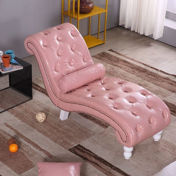 Traditional European Wood Velvet And Leather Curved Chaise Lounge Recliner With Backrest For Living Room And Bedroom - Image 9