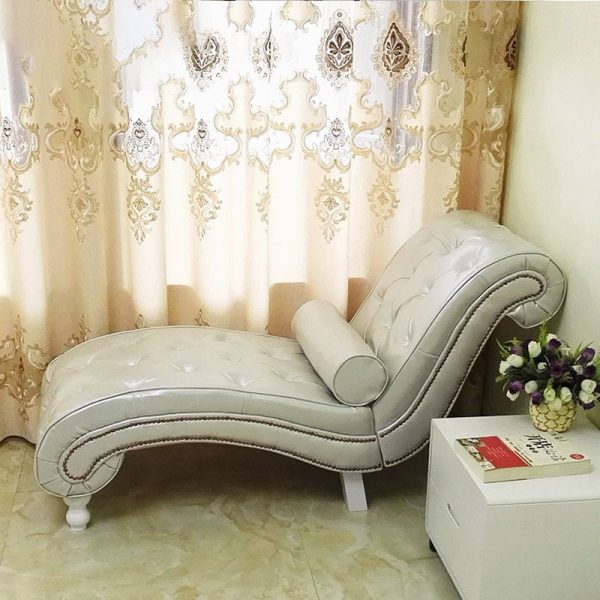 Traditional European Wood Velvet And Leather Curved Chaise Lounge Recliner With Backrest For Living Room And Bedroom - Image 30