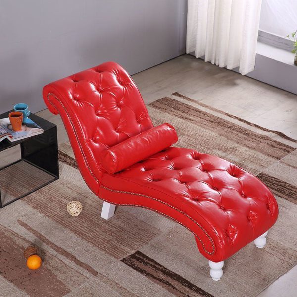 Traditional European Wood Velvet And Leather Curved Chaise Lounge Recliner With Backrest For Living Room And Bedroom - Image 20