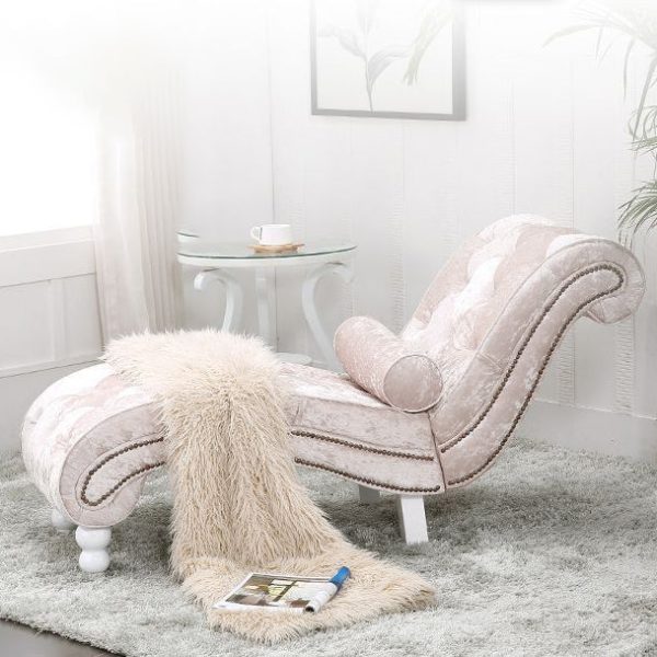 Traditional European Wood Velvet And Leather Curved Chaise Lounge Recliner With Backrest For Living Room And Bedroom - Image 5
