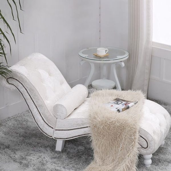 Traditional European Wood Velvet And Leather Curved Chaise Lounge Recliner With Backrest For Living Room And Bedroom - Image 33