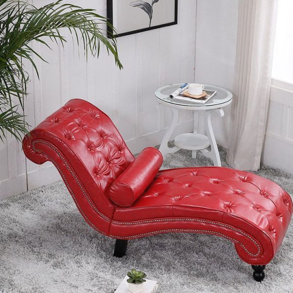 Traditional European Wood Velvet And Leather Curved Chaise Lounge Recliner With Backrest For Living Room And Bedroom - Image 24