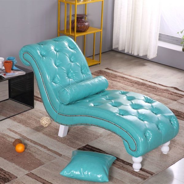 Traditional European Wood Velvet And Leather Curved Chaise Lounge Recliner With Backrest For Living Room And Bedroom - Image 25