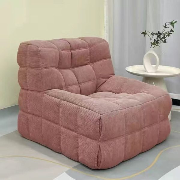 Contemporary Nordic Corduroy Leather Sponge Block-Shaped Accent Chair With Backrest For Living Room And Bedroom - Image 16