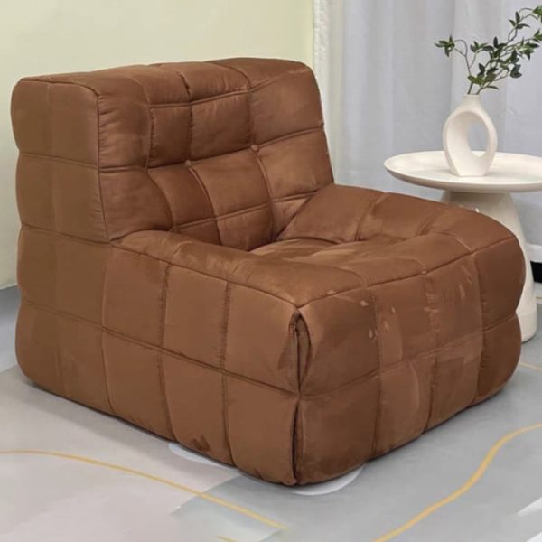 Contemporary Nordic Corduroy Leather Sponge Block-Shaped Accent Chair With Backrest For Living Room And Bedroom - Image 18