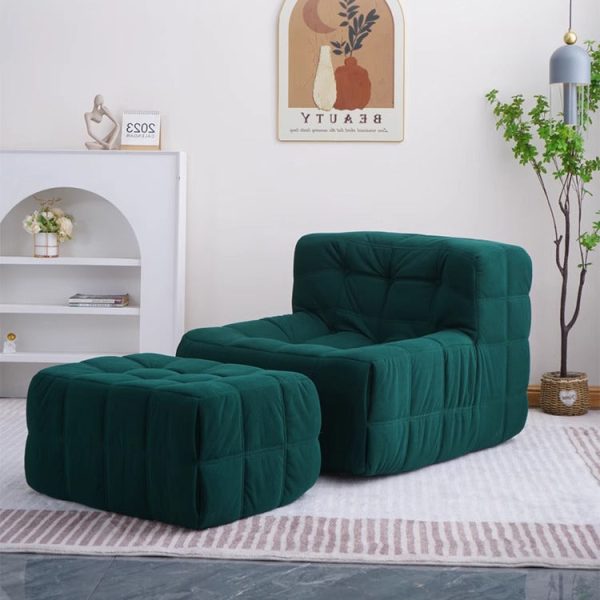 Contemporary Nordic Corduroy Leather Sponge Block-Shaped Accent Chair With Backrest For Living Room And Bedroom - Image 19