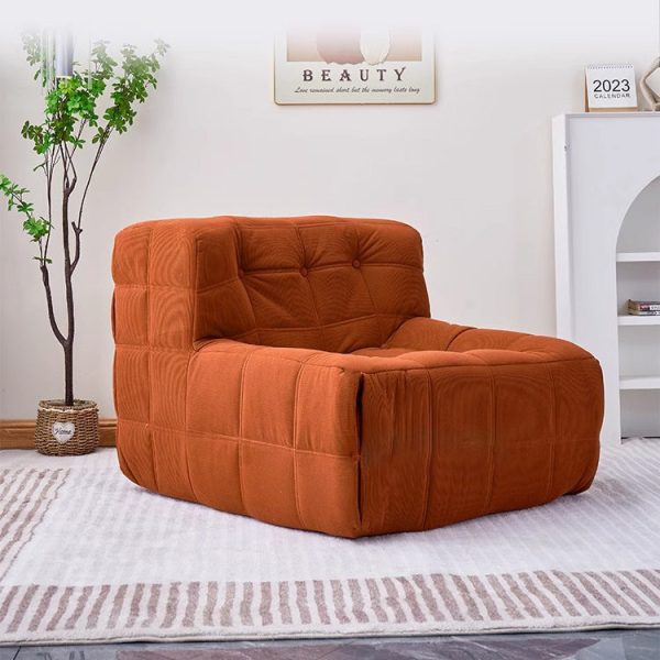 Contemporary Nordic Corduroy Leather Sponge Block-Shaped Accent Chair With Backrest For Living Room And Bedroom - Image 22
