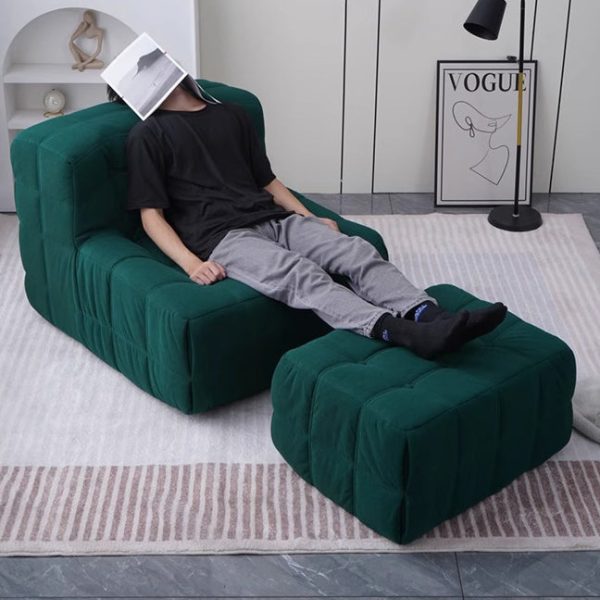 Contemporary Nordic Corduroy Leather Sponge Block-Shaped Accent Chair With Backrest For Living Room And Bedroom - Image 23
