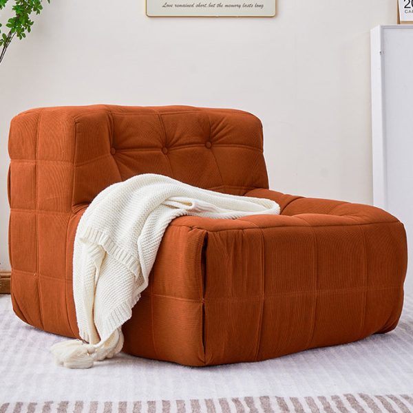 Contemporary Nordic Corduroy Leather Sponge Block-Shaped Accent Chair With Backrest For Living Room And Bedroom - Image 2