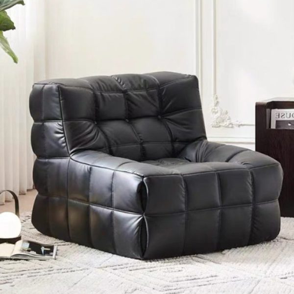 Contemporary Nordic Corduroy Leather Sponge Block-Shaped Accent Chair With Backrest For Living Room And Bedroom - Image 6