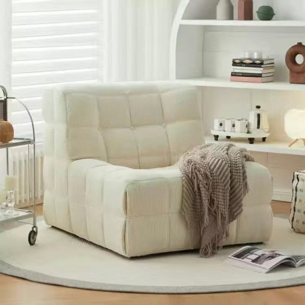 Contemporary Nordic Corduroy Leather Sponge Block-Shaped Accent Chair With Backrest For Living Room And Bedroom - Image 7