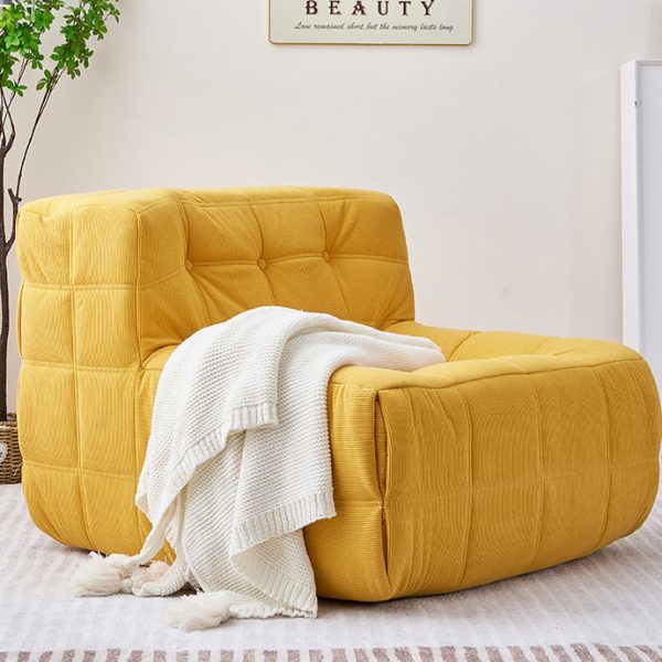 Contemporary Nordic Corduroy Leather Sponge Block-Shaped Accent Chair With Backrest For Living Room And Bedroom - Image 14
