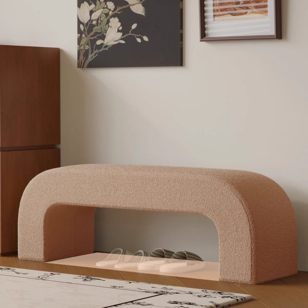 Modern Minimalist Wood Lambswool And Leather Rectangular Bench For Entryway And Living Room - Image 18