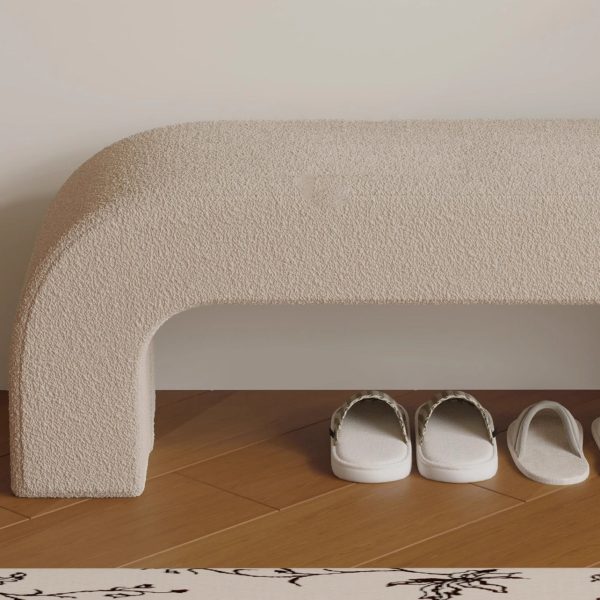 Modern Minimalist Wood Lambswool And Leather Rectangular Bench For Entryway And Living Room - Image 13