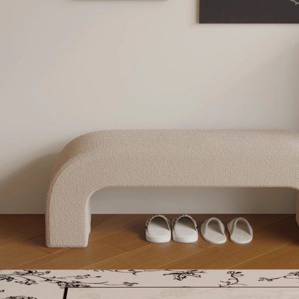 Modern Minimalist Wood Lambswool And Leather Rectangular Bench For Entryway And Living Room - Image 19