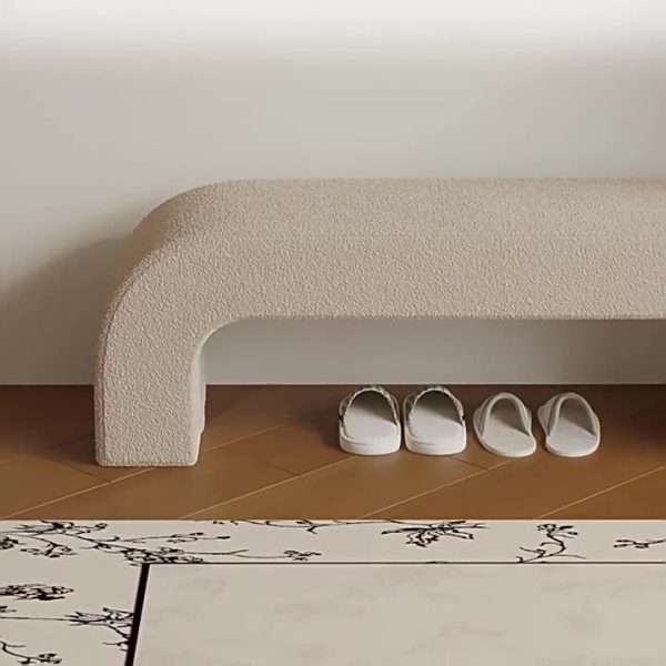 Modern Minimalist Wood Lambswool And Leather Rectangular Bench For Entryway And Living Room - Image 21
