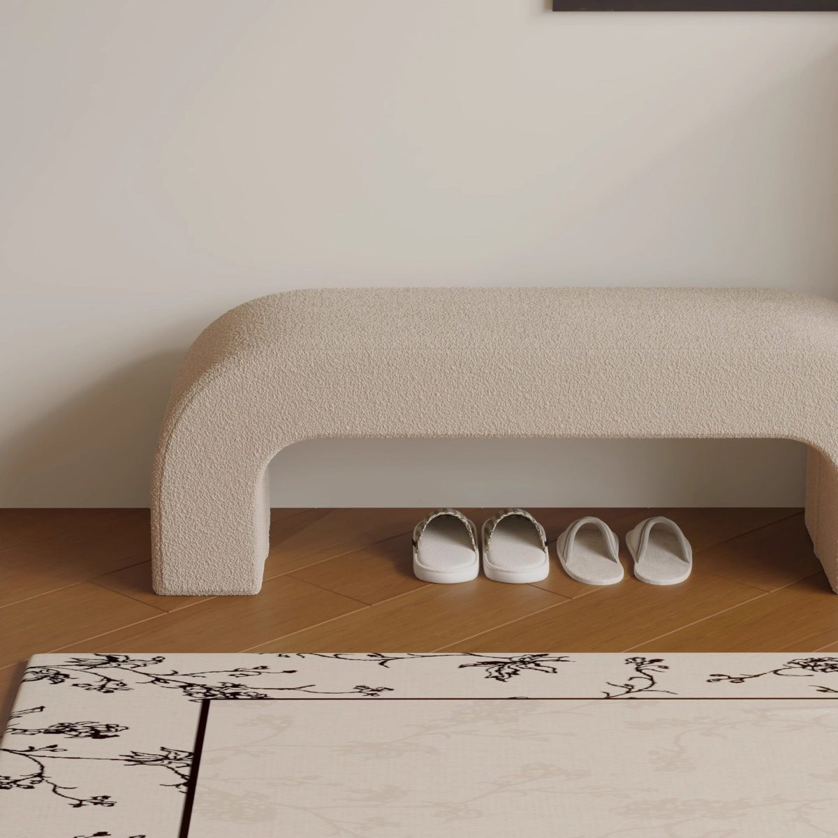 Modern Minimalist Wood Lambswool And Leather Rectangular Bench For Entryway And Living Room - Image 25