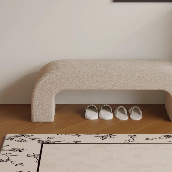 Modern Minimalist Wood Lambswool And Leather Rectangular Bench For Entryway And Living Room - Image 25