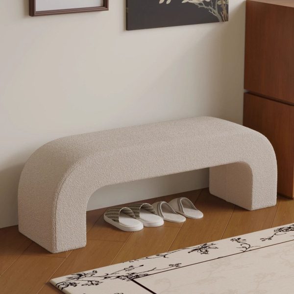 Modern Minimalist Wood Lambswool And Leather Rectangular Bench For Entryway And Living Room - Image 24