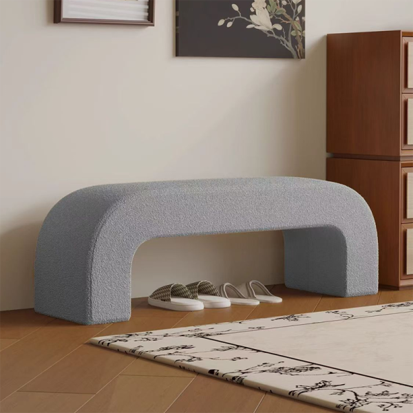 Modern Minimalist Wood Lambswool And Leather Rectangular Bench For Entryway And Living Room - Image 3