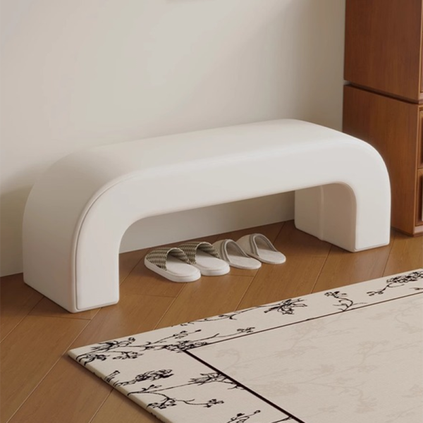 Modern Minimalist Wood Lambswool And Leather Rectangular Bench For Entryway And Living Room - Image 28