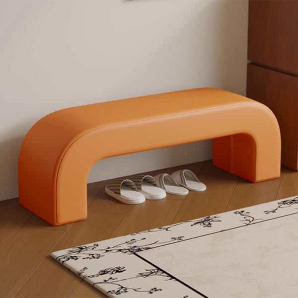 Modern Minimalist Wood Lambswool And Leather Rectangular Bench For Entryway And Living Room - Image 26