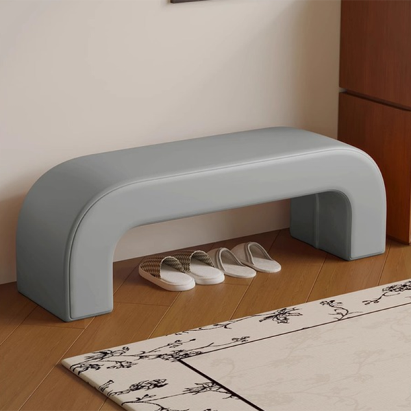 Modern Minimalist Wood Lambswool And Leather Rectangular Bench For Entryway And Living Room - Image 6